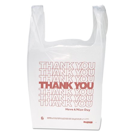 Inteplast Group Thank You T-Shirt Bag, 0.167 bbl, 12.5 microns, 11.5"x21", Wht, PK900 THW1VAL